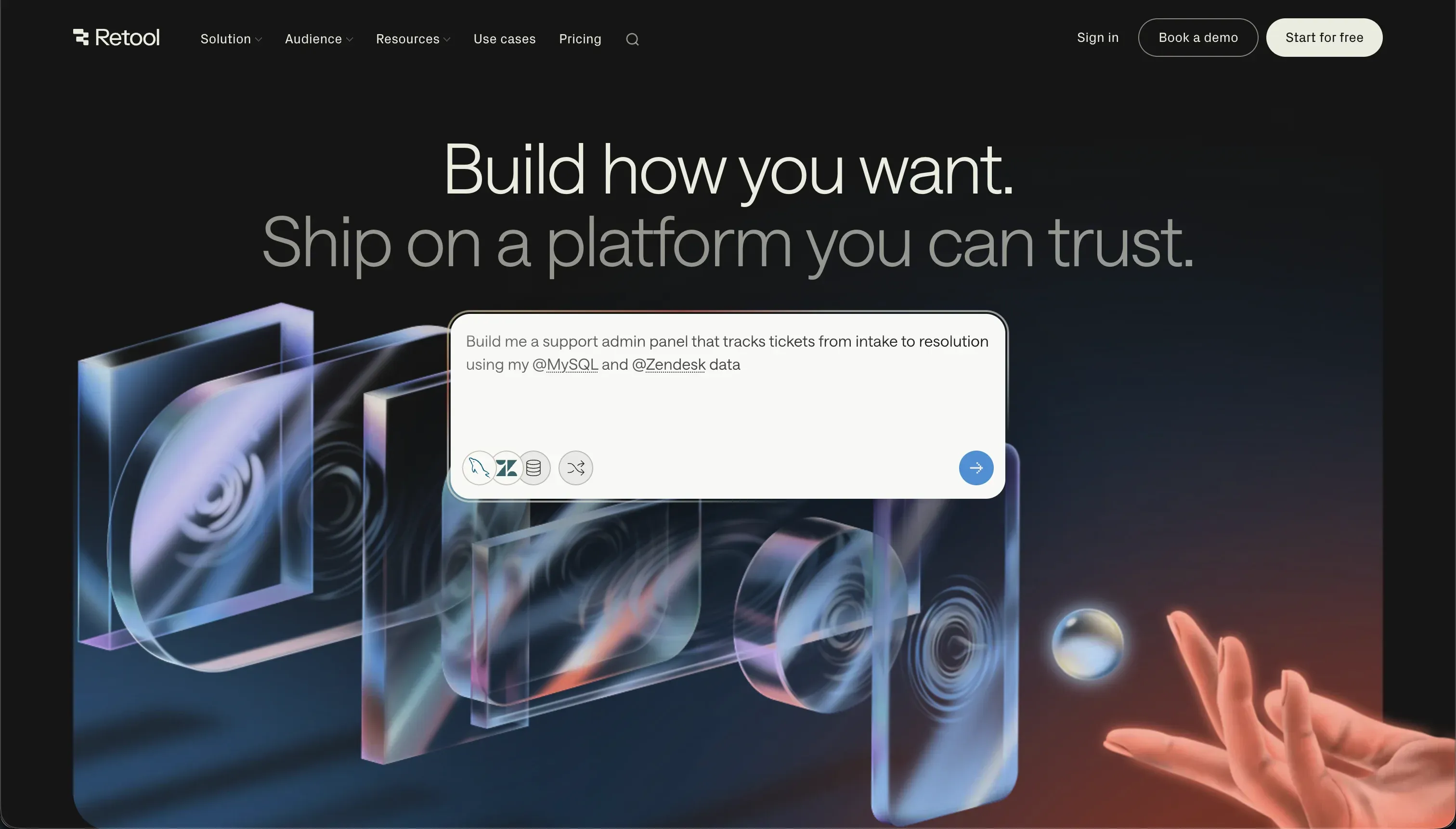 Retool homepage — internal tool and dashboard builder for technical teams