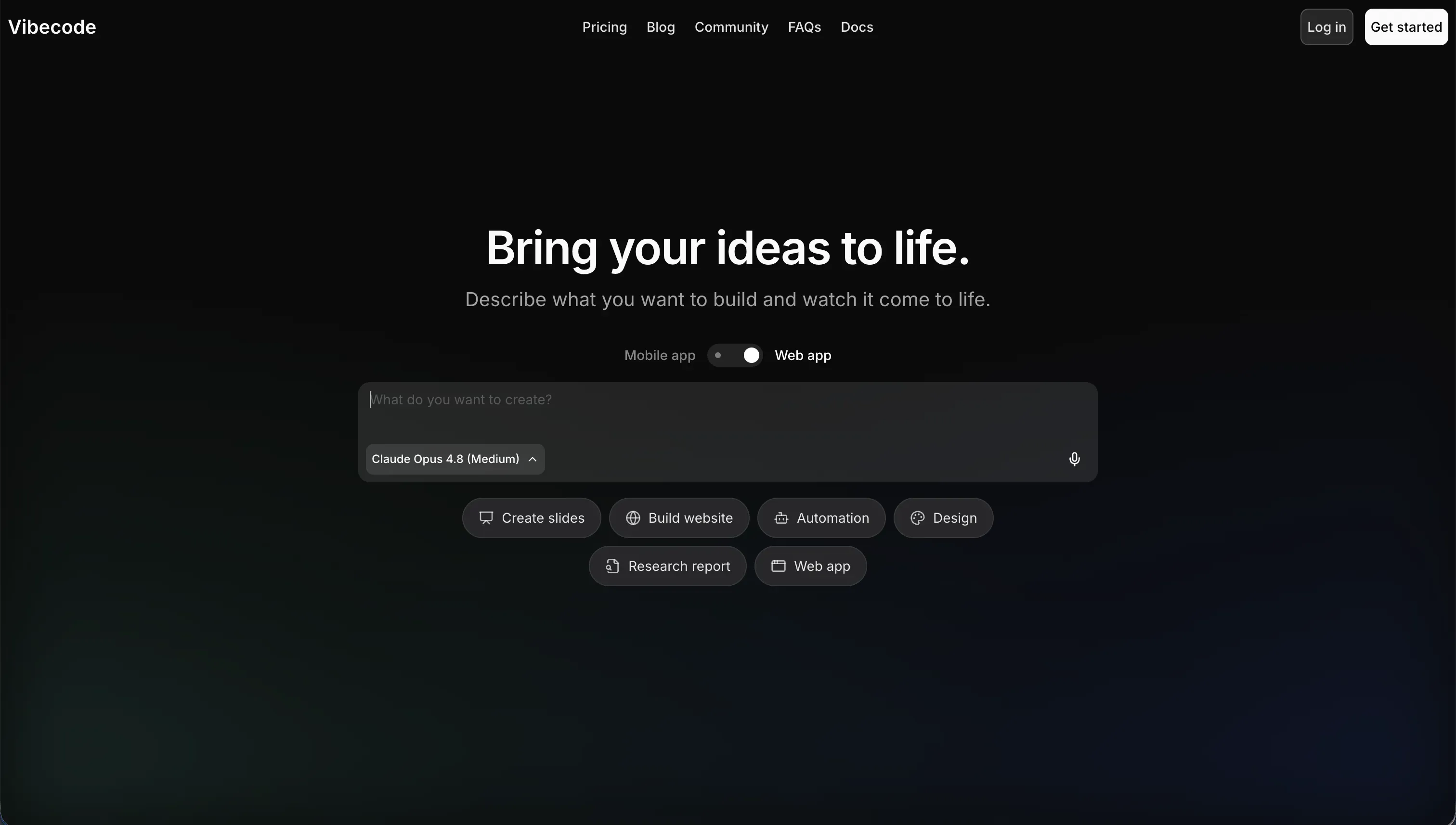 vibecode homepage - rapid frontend component builder