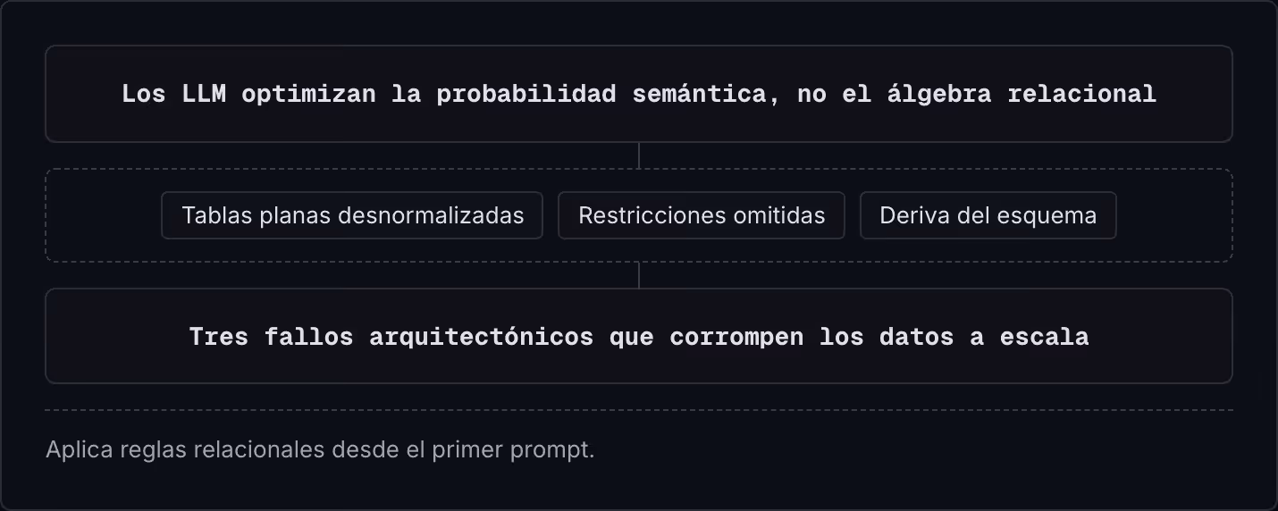 Los LLM optimizan la probabilidad semántica, no el álgebra relacional Tablas planas desnormalizadas Restricciones omitidas Deriva del esquema Tres fallos arquitectónicos que corrompen los datos a escala Aplica reglas relacionales desde el primer…