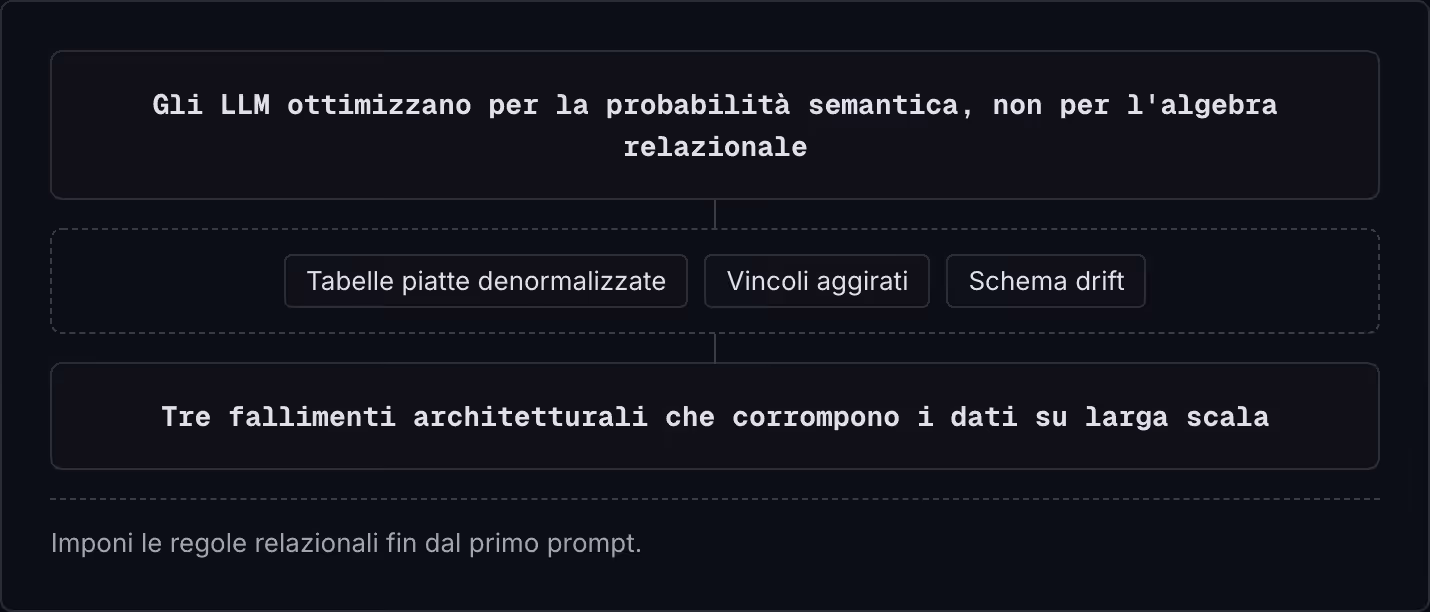 Gli LLM ottimizzano per la probabilità semantica, non per l'algebra relazionale Tabelle piatte denormalizzate Vincoli aggirati Schema drift Tre fallimenti architetturali che corrompono i dati su larga scala Imponi le regole relazionali fin dal primo…