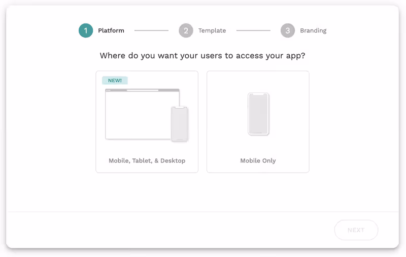 App type selection when creating a new Adalo app