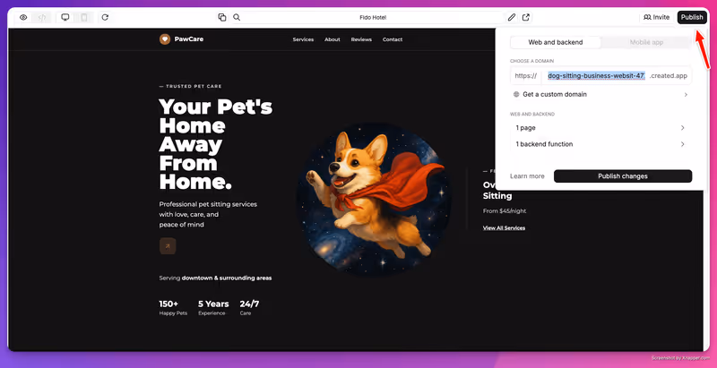 Publish dialog for a web app