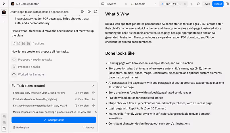 Agent task plan acceptance UI, 3430 px wide