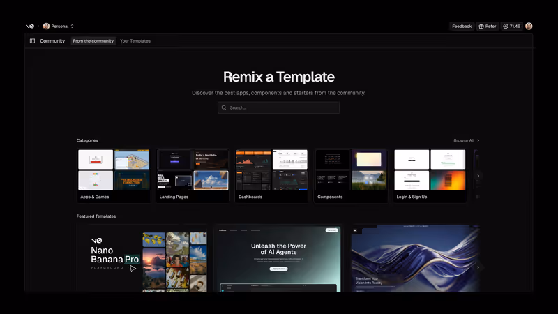 v0 Templates gallery