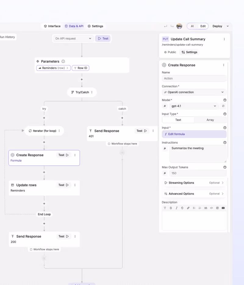 WeWeb backend Workflows editor