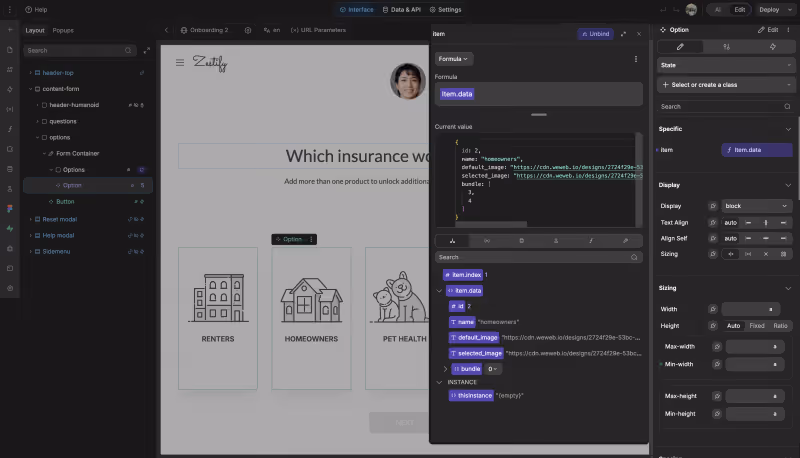 WeWeb no-code visual editor (homepage)