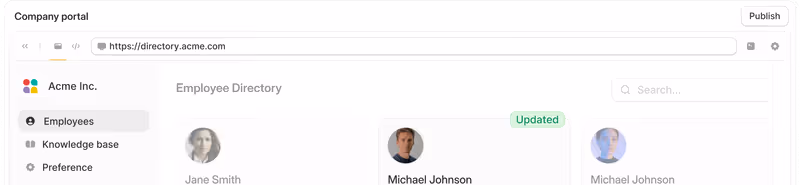 Company portal built in Zite, open in the editor (apps page hero)